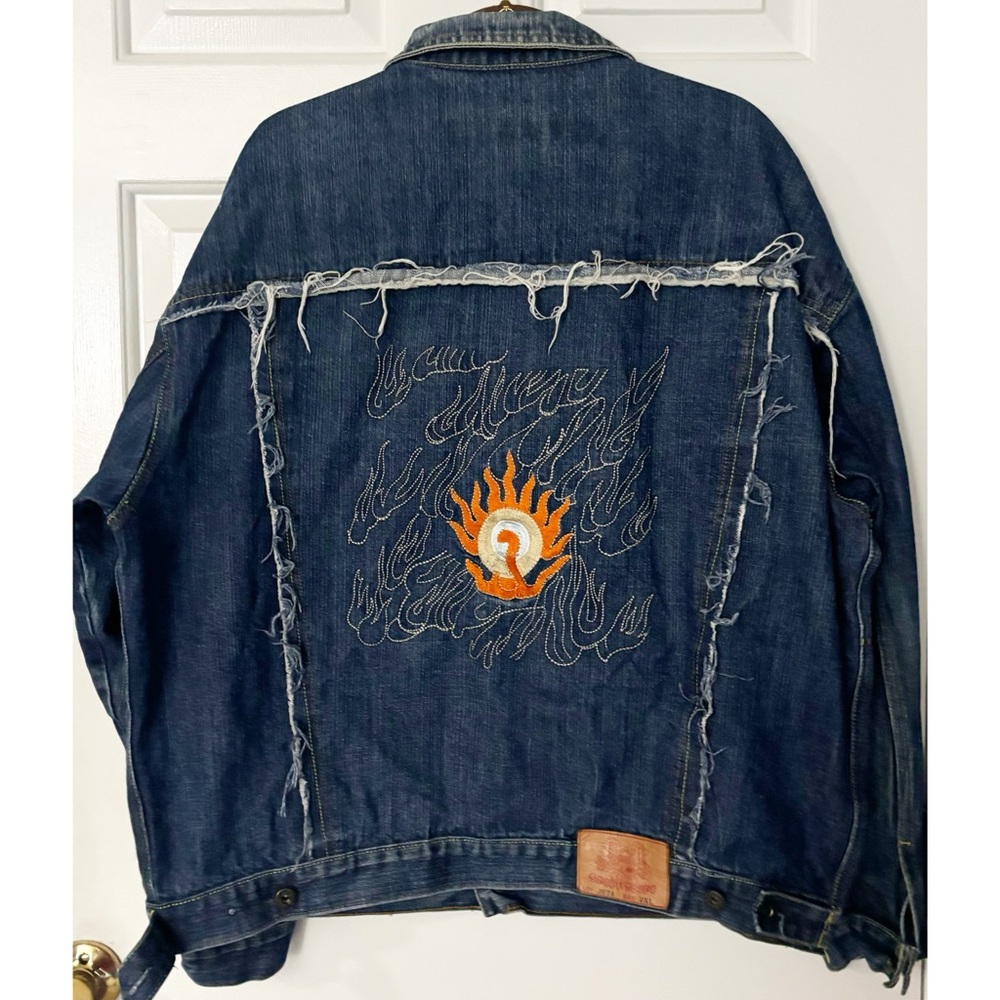Vintage Mens Stone Touch Denim Jacket, Size 2XL, Blue